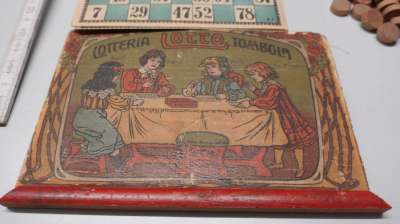 Antikes Lotto Spiel um 1900 Bingospiel Holz Lithographie