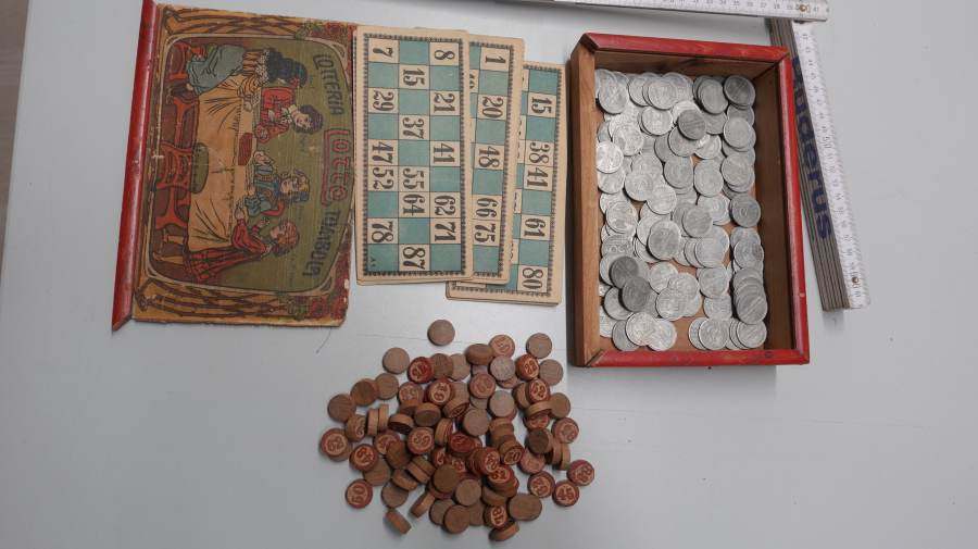 Antikes Lotto Spiel um 1900 Bingospiel Holz Lithographie