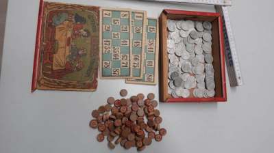 Antikes Lotto Spiel um 1900 Bingospiel Holz Lithographie